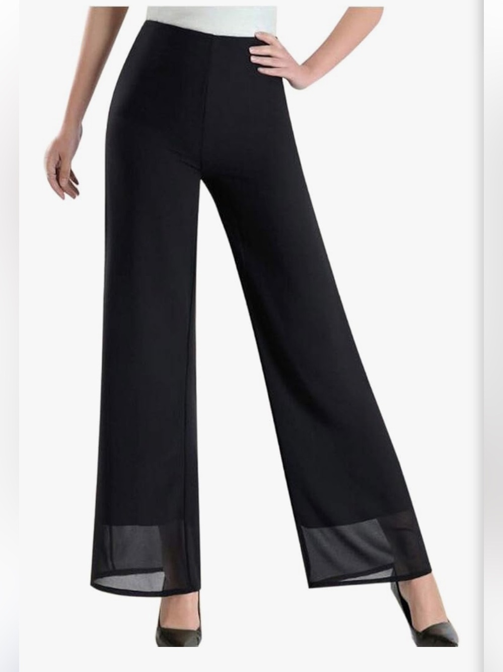 Formal Women’s Black Wide-Leg Flowy Pants double layer side zipper size 14 L26"‎ - Picture 2 of 13